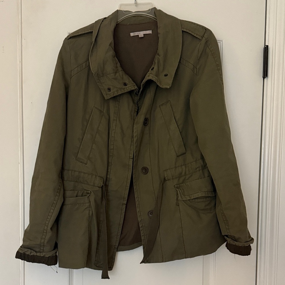 GAP Khaki Utility Jacket for Women Drawstring Waist Pockets Cotton Small Light